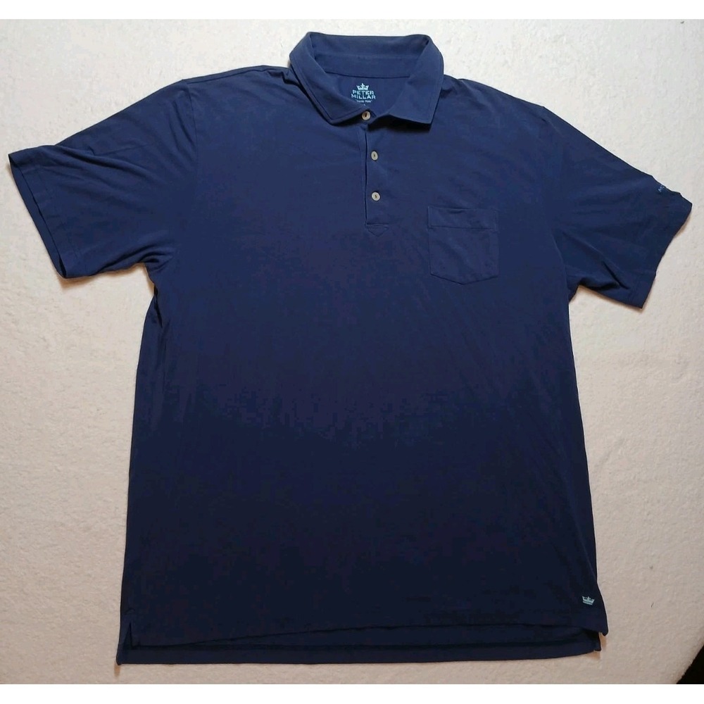 Peter Millar Polo Shirt Mens Extra Large Seaside Wash Blue Golf Logo Stretch XL